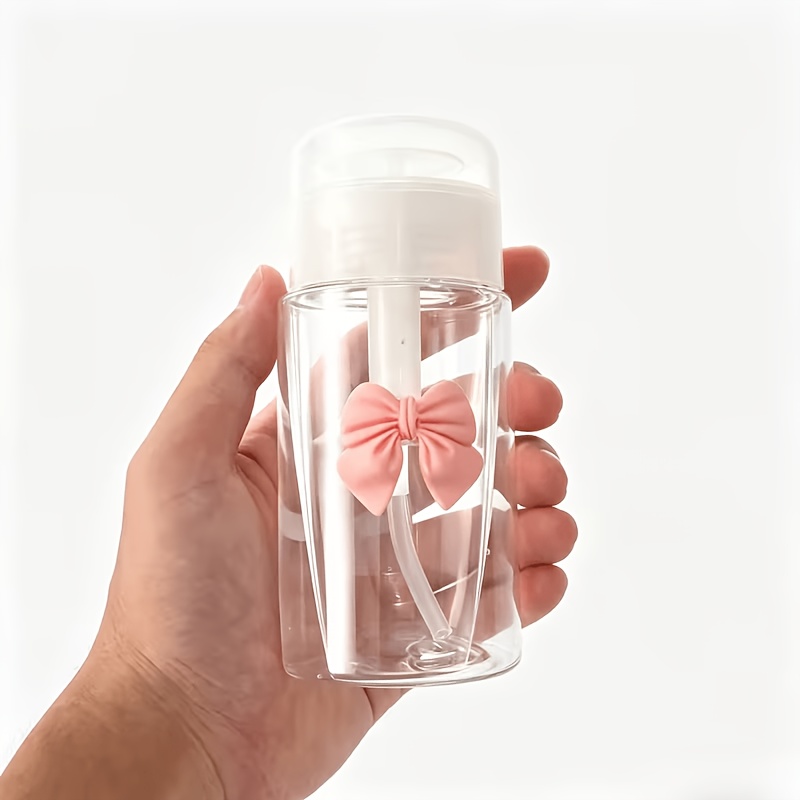 TEMU 1pc, Cute Bow Transparent Pet Refillable Travel Bottle, Portable Pump Dispenser, Suitable For Nail Polish Remover, Toner, And Makeup Remover,