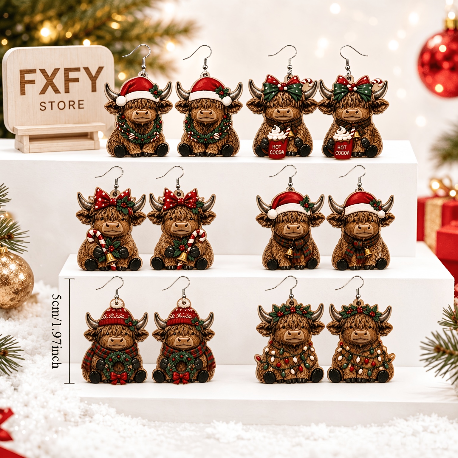 12pcs Women's Acrylic Christmas Hanging Earrings Set