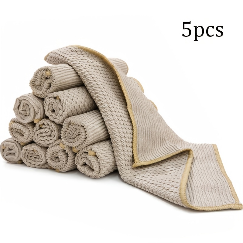 TEMU 5-pack Wheat Grain Microfiber Kitchen Cloths, Double-sided Thickened Absorbent Towels, Super Absorbent And , Reusable For Dry And Wet Use,