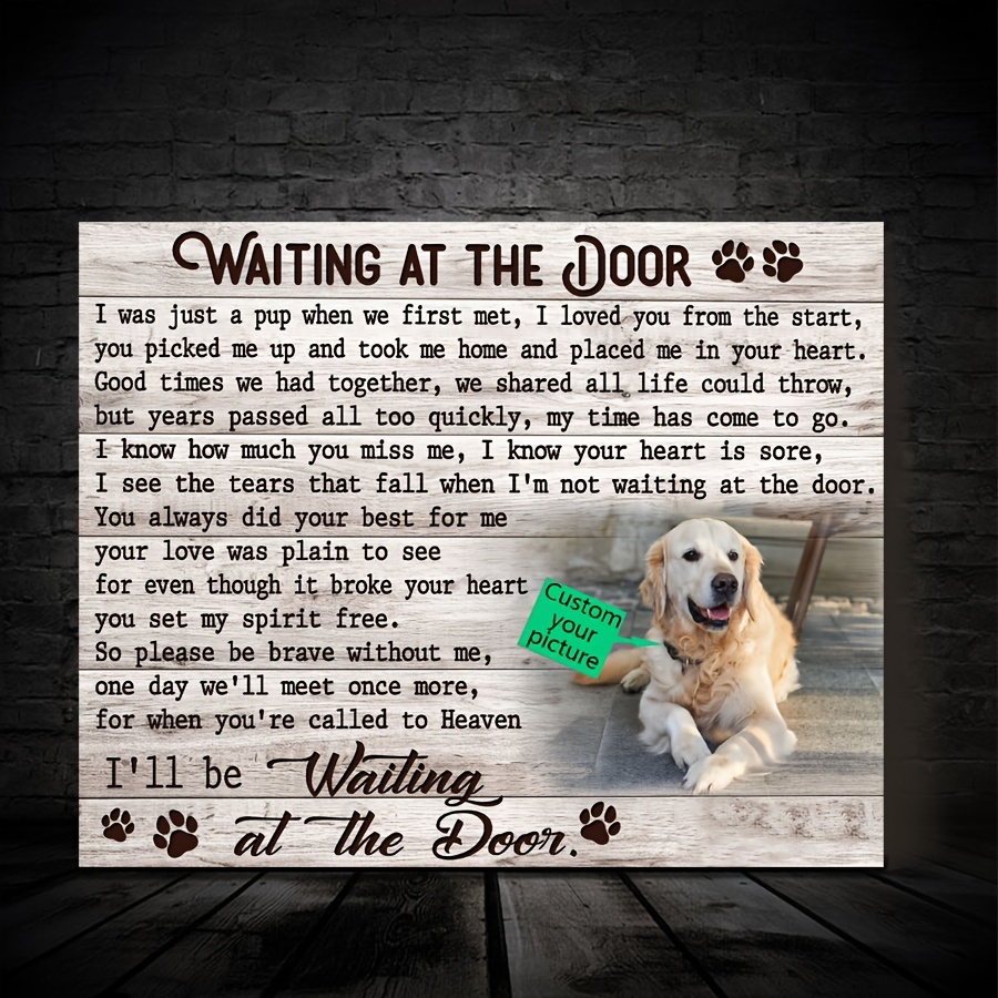 

1pc Wooden Framed Memorial Pet Photo Waiting At The Door Canvas Decor, Wall Art For Bedroom Living Room Home Walls Decoration With Framed, 11.8inchx15.7inch, Customization Painting Eid Al-adha Mubarak