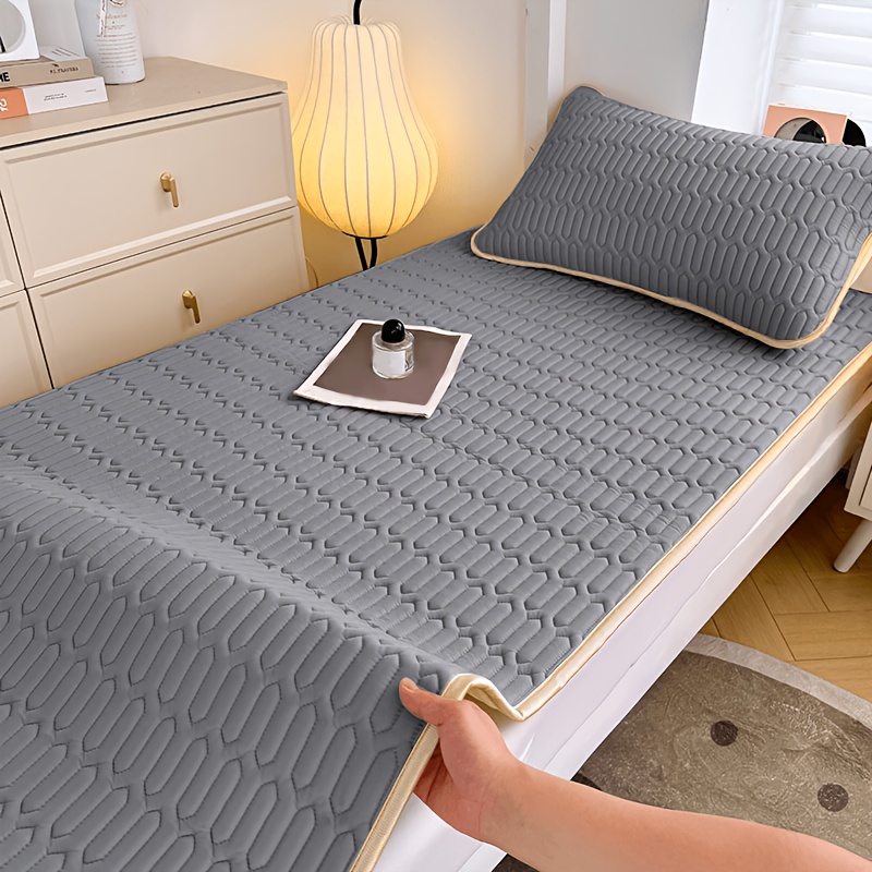 Image of 1pc Solid Color Single Piece Tatami Mat Quick Cooling Breathable Cooling Pad Pillowcase And Pillow Core Not Included Machine Washable And Foldable Portable Summer Tatami Bedroom Hotel Use