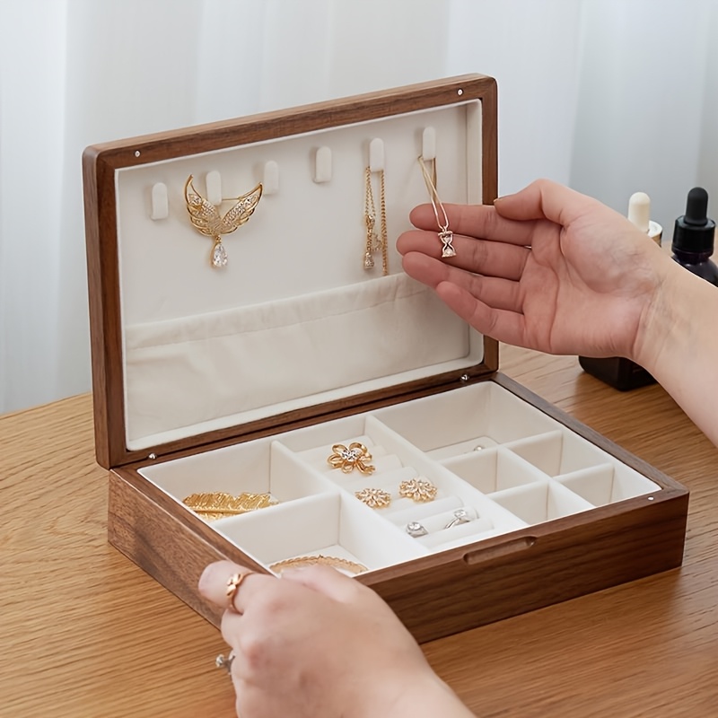 Personalized Retro Wooden Jewelry Box with Flip-Top Lid