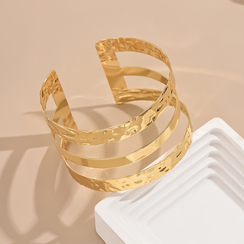 Wide Cuff Iron Hollow Out Layer Statement Bracelet