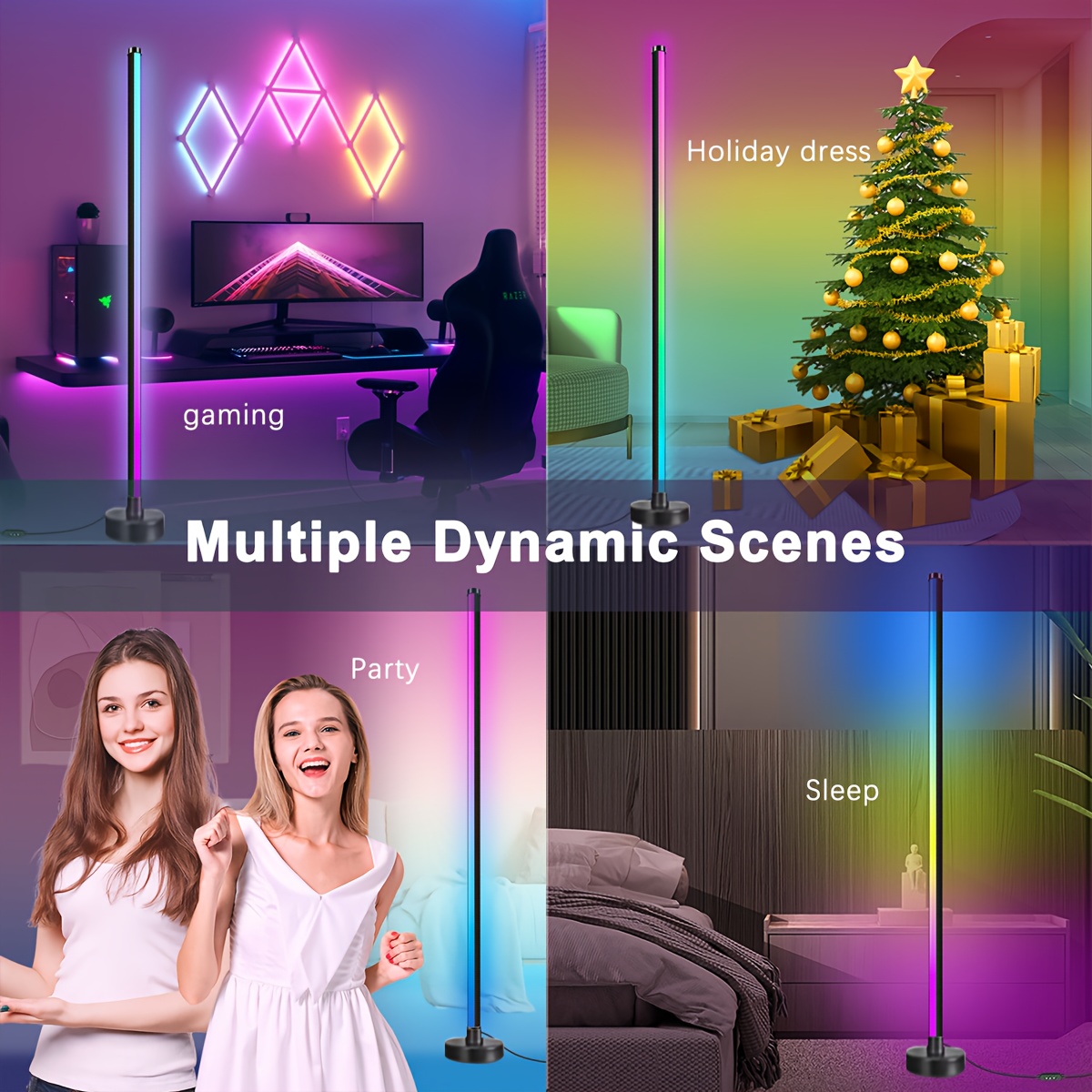 A Smart Color-Changing Floor Lamp, LED Corner Light with Music Synchronization, Controls The Ambient Lighting - Powered by USB, Suitable for Bedrooms, Living Rooms, And Gaming Areas - Adjustable Brightness, Modern Ambiance Light