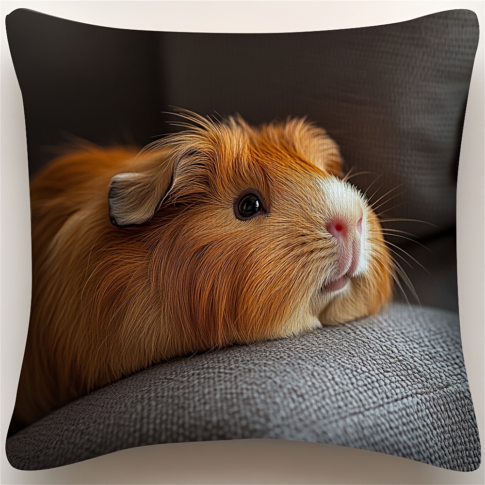 

1pc Cute Guinea Pig Double-sided Print Pillow Cover - Christmas, New Year, Valentine's Day, Decor For Living Room, Bedroom, Guest Space, Zip Closure, Machine Washable, Polyester (no Pillow Insert)