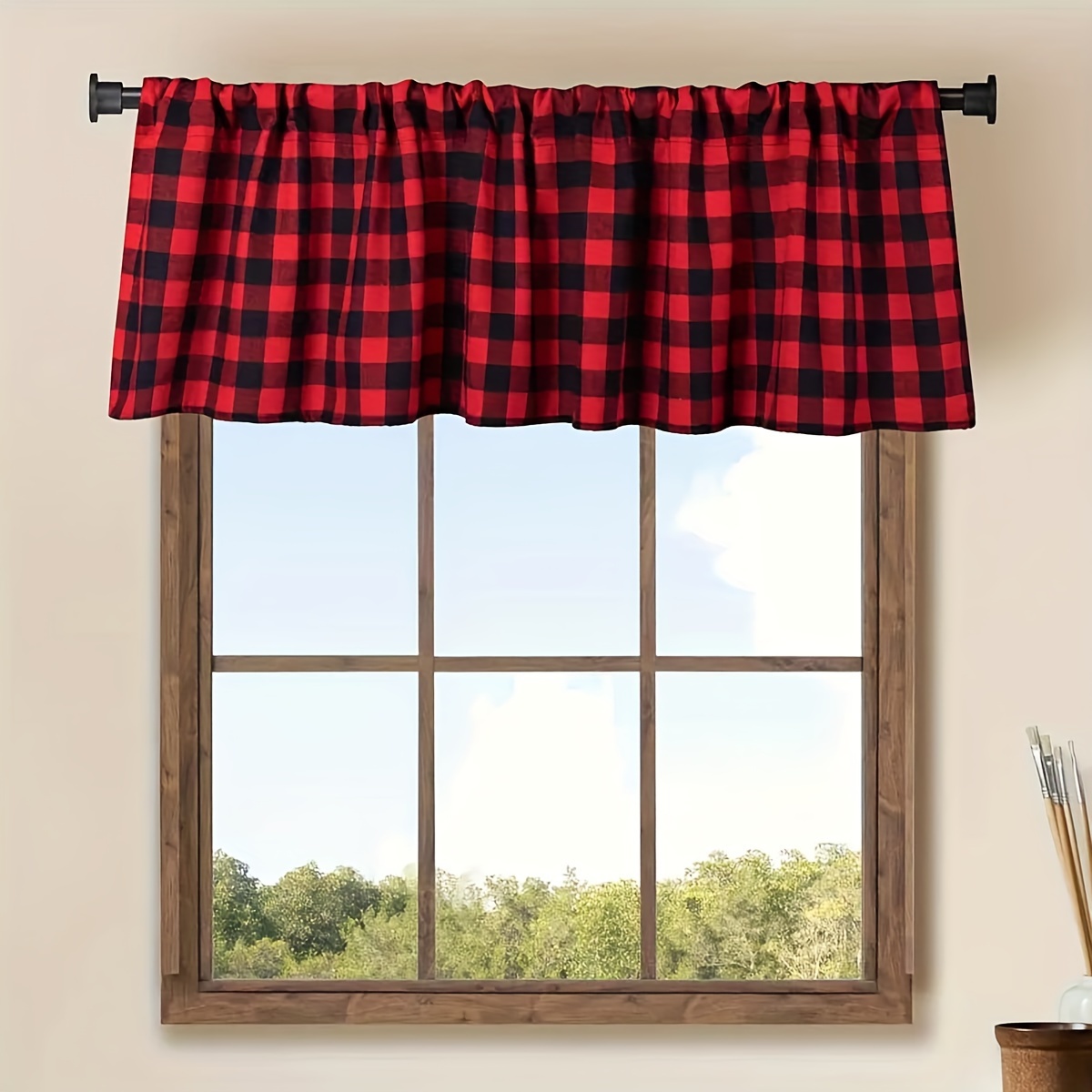 

2pcs Set Of Blackout Kitchen Curtains - Simple Farmhouse Design, Style Short Valances For Cabinets & Windows, Living Room And Office Decor