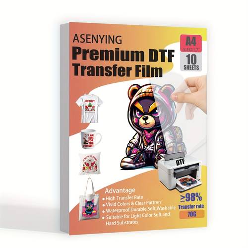 10sheets dtf transfer film paper a4 8 7 double sided matte clear sheets pet heat transfer paper inkjet printer dtg printer on t shirts textile
