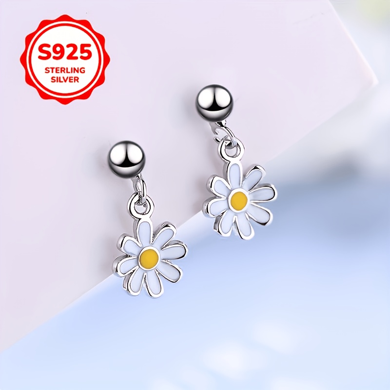 Women's 925 Silvery Fashion Egg Sunflower Stud Earrings, Gift