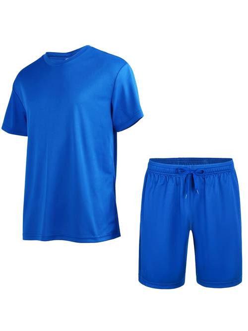 two piece mens summer casual sports set quick drying fabric short sleeved shorts set summer sun protection casual fashion versatile