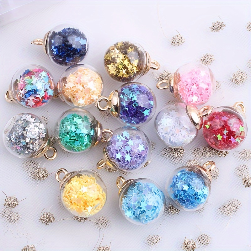 

30pcs Assorted Color Glitter Sparkling Star Sequin Beads Filled Crystal Glass Balls Charms For Diy Earrings Handmade Decors Jewelry Accessories