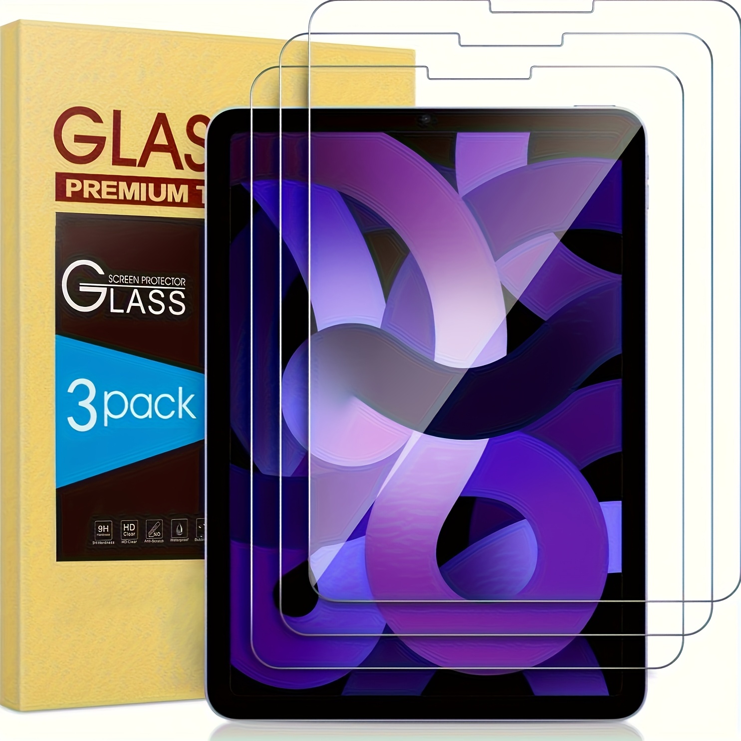 TEMU 3er-Pack Gehärtetes Glas Displayschutzfolie für iPad Air 4/5 10.9 Zoll, 4./5. Generation 2020 2022 A2324/A2072/A2316/A2588/A2591, Härtegrad 9H,