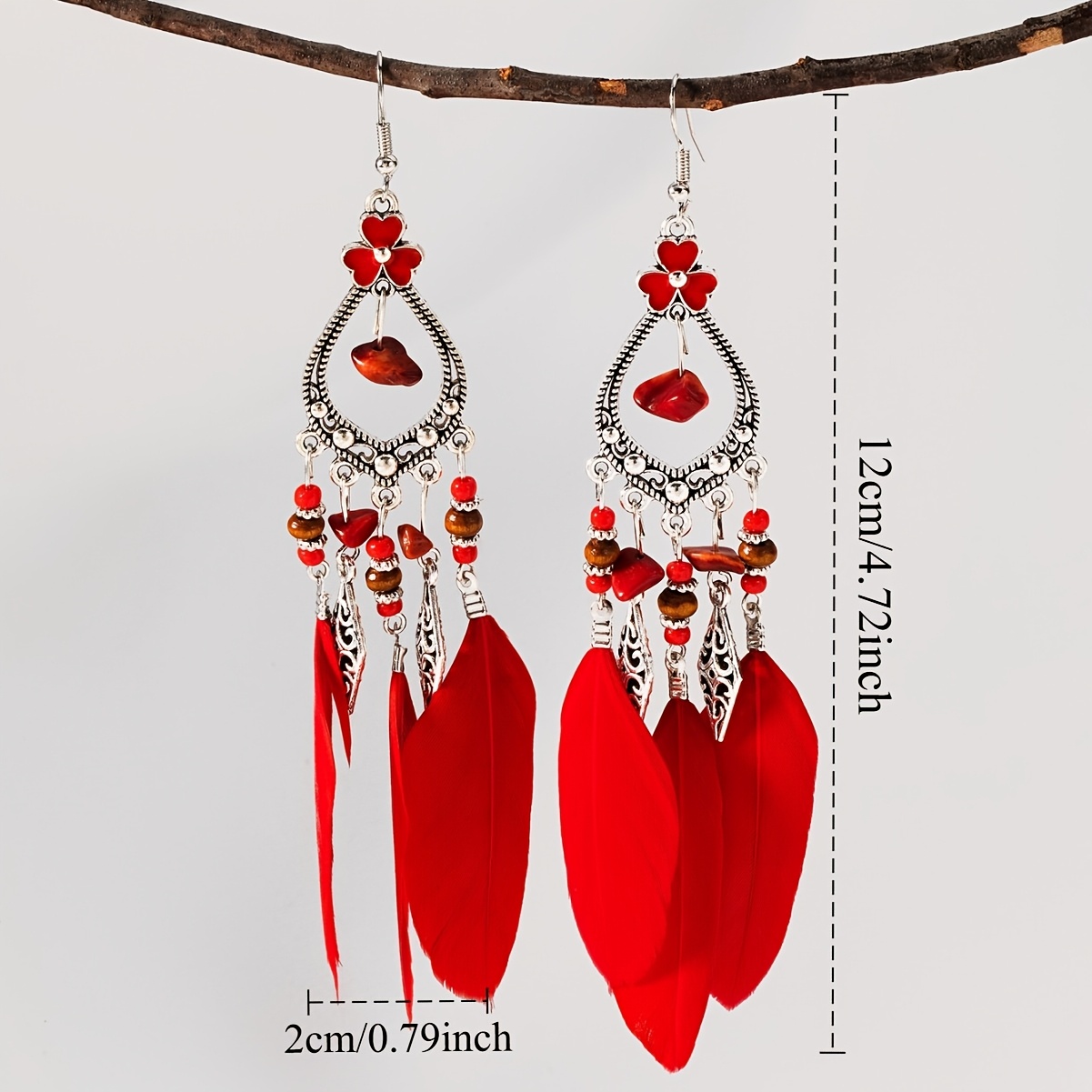 Women's Bohemian Feather Tassel Long Dangle Earrings