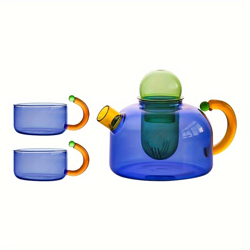 TEMU Théière créative 1 pièce en verre résistant aux hautes températures à blocs de couleur avec à thé, pour séparer les feuilles de thé et infuser .