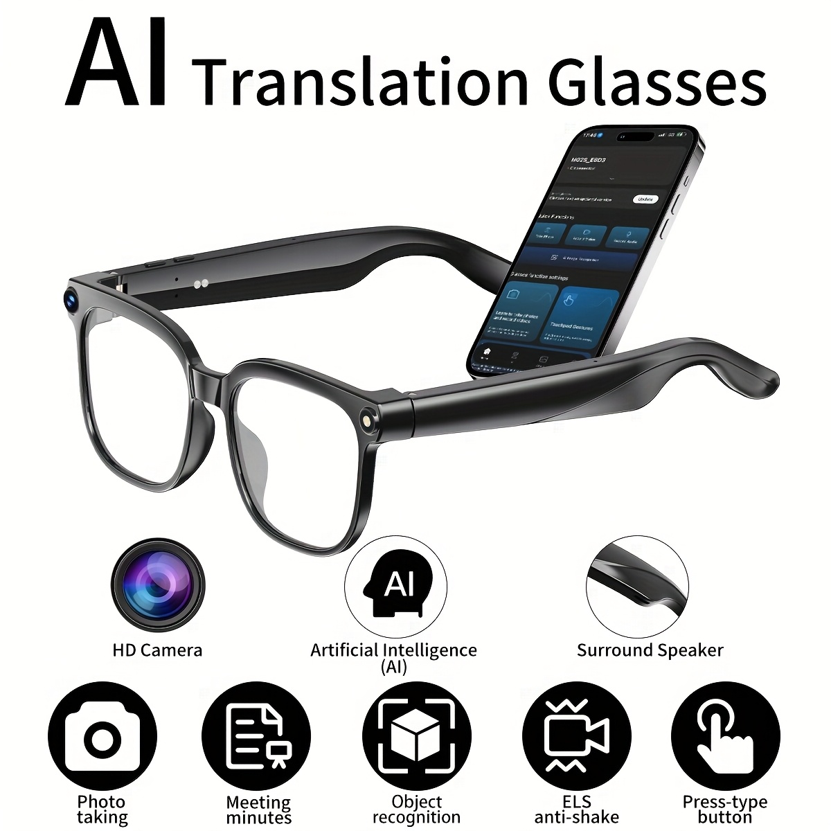 item picture   ai smart   gafas 1080p hd video recording glasses ai assistant     real time translation record audio smart glasses with color changing lenses for travel sports outdoor use valentines day gift