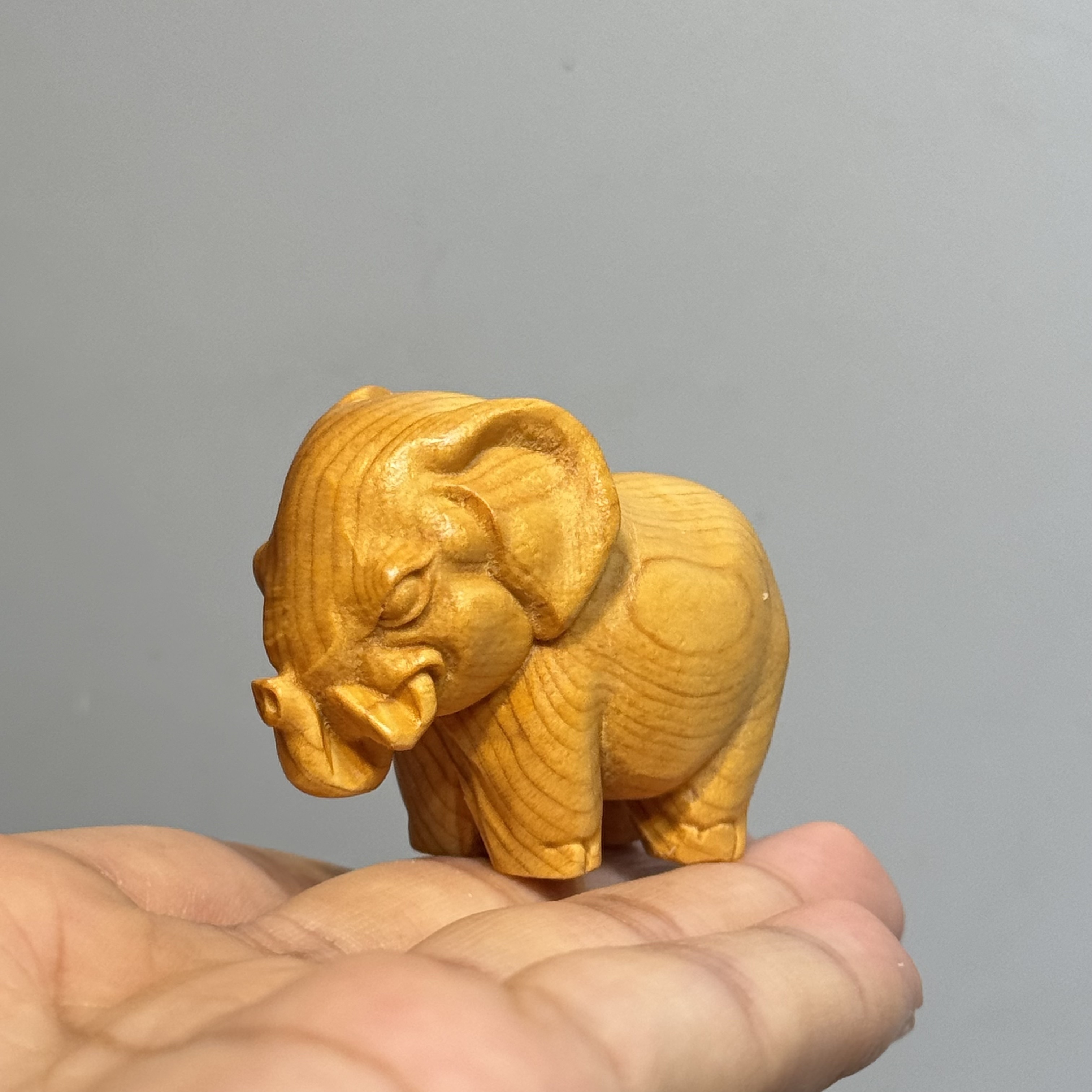 

Cute Elephant Animal Figurine, Wooden Carving Desk Decor