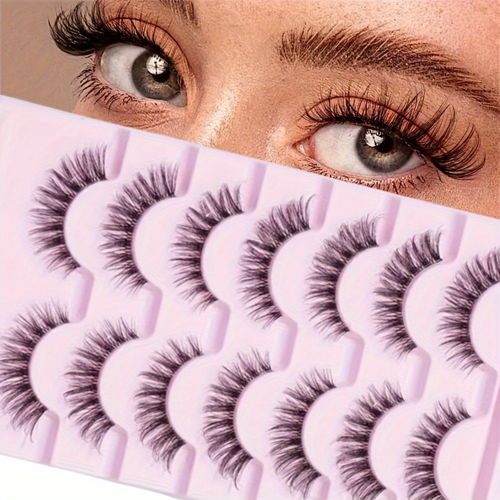 

7 Pairs Natural Wispy False Eyelashes For Lengthening And Enhancing Eyelashes - Crisscross Fish Tail Style Eyelash Extensions