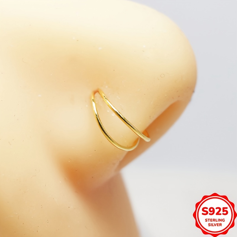 Image of 1pc S925 Sterling Silvery Hypoallergenic Double Hoop Nose Ring For Women, Small Type Cartilage Piercing Jewelry Suitable For Daily Wear And Events Parties