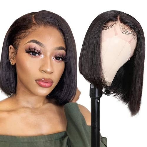item picture 13x4 lace front bob wig made from human hair straight style with baby hairs for women