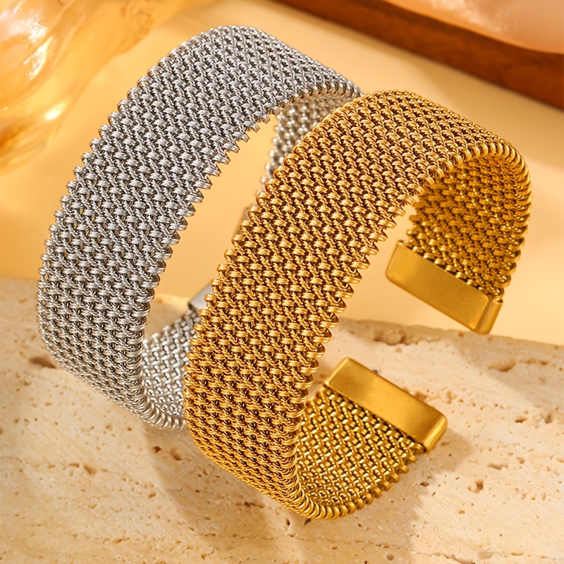 

Elegant 18k Gold-plated Stainless Steel Cuff Bracelet - Vintage Boho Style, Everyday & Party Wear