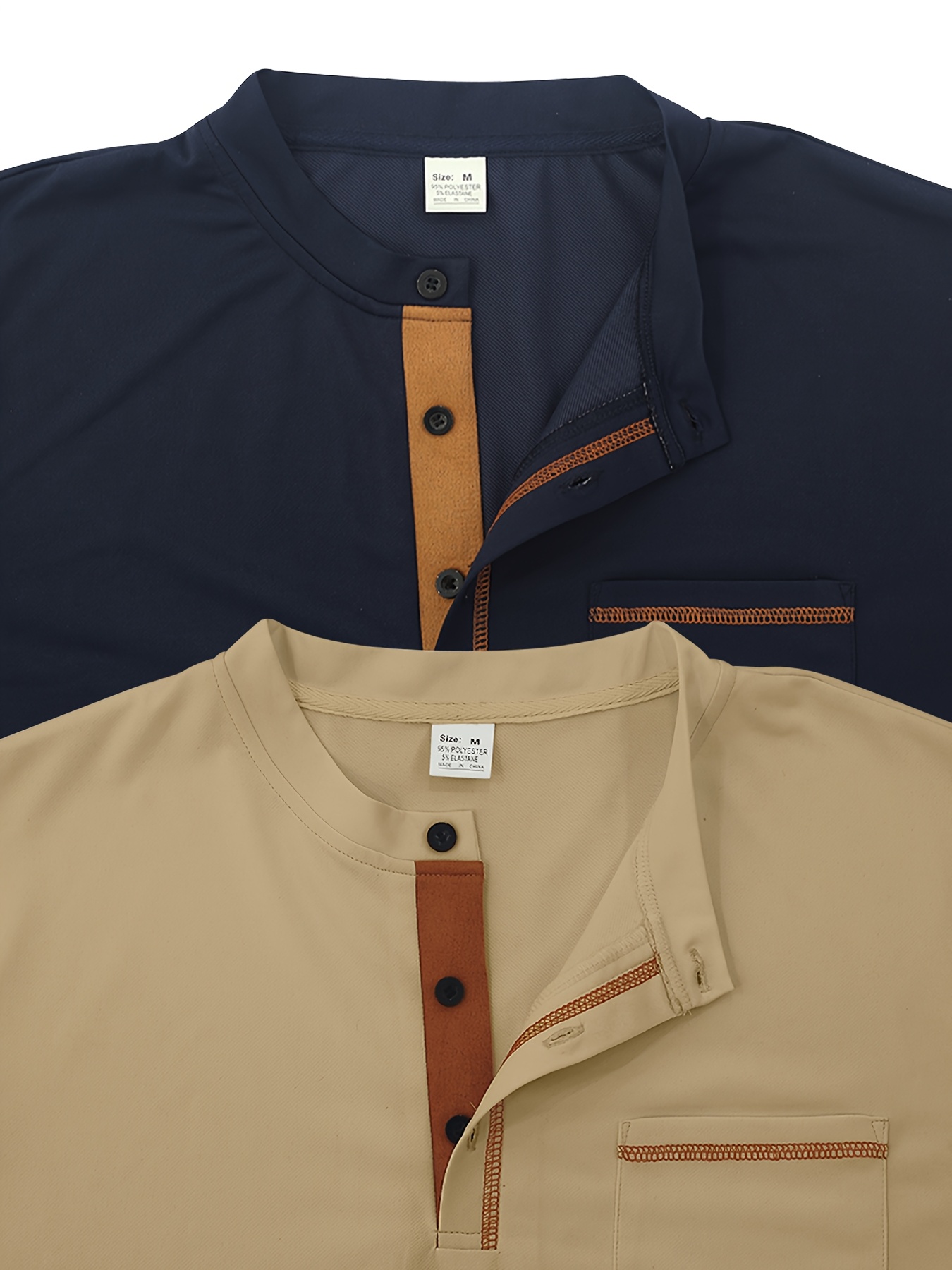 Conjunto de duas peças casual para homem, camiseta, camiseta de manga curta com decote em V e detalhes de botão, camiseta desportiva ajustada.
