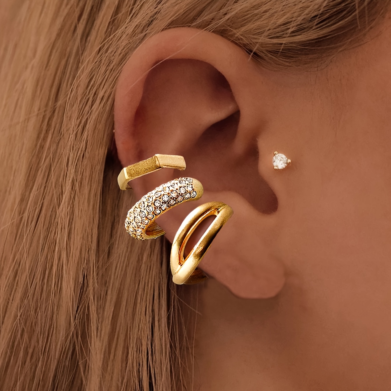 Image of 3pcs/set Fashionable And Simple Geometric Cross Ear Clip Set, Suitable For Women's Vacation, Parties, Dates, Gifts, Daily Matching, Halloween, Christmas, Valentine's Day, Mother's Day, The .
