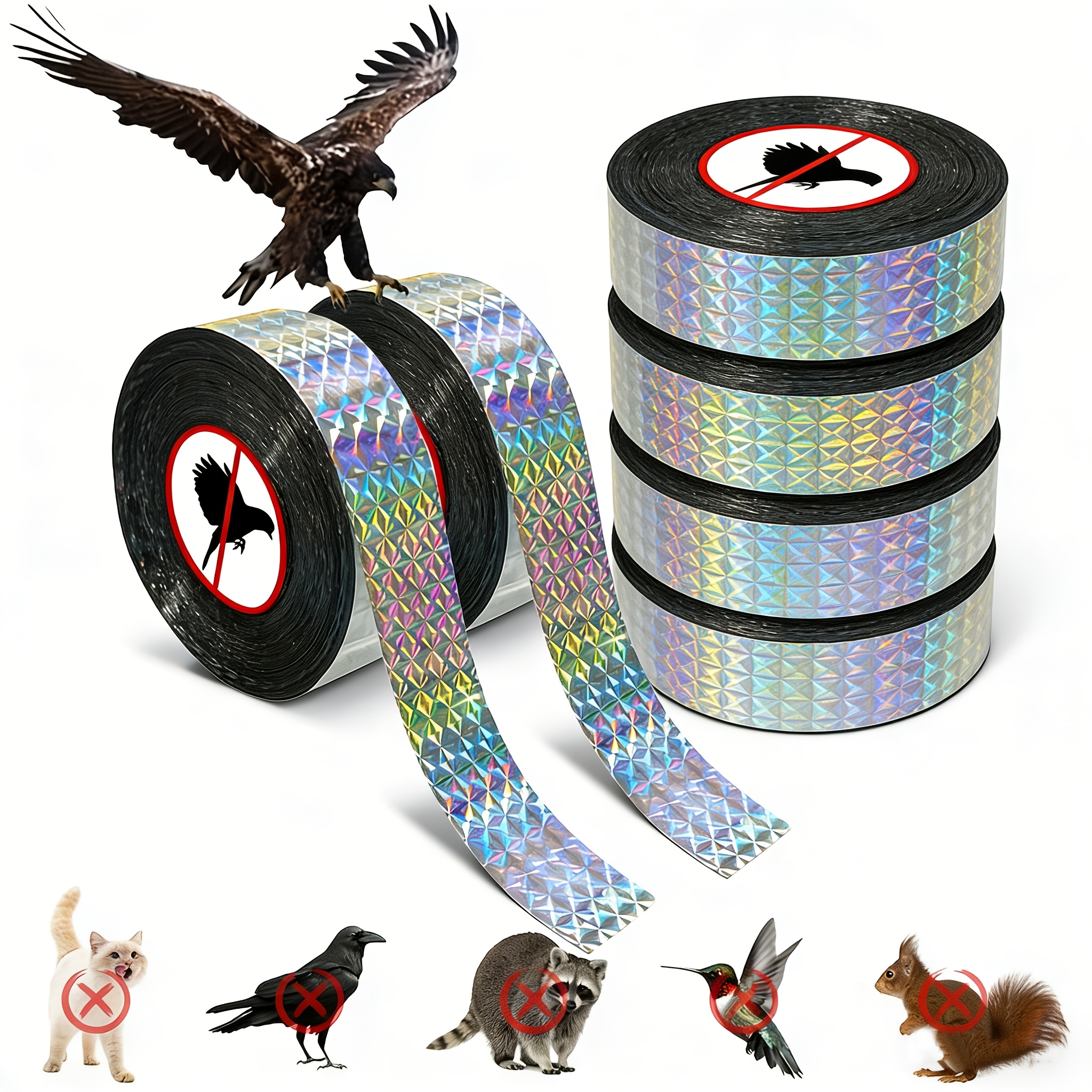E-shop 2 Rollen doppelseitige, schillernde Vogelabwehrbänder, -Vogelschutz, reflektierendes, schimmerndes Vogelabwehrband für Balkon und Außenbereich,