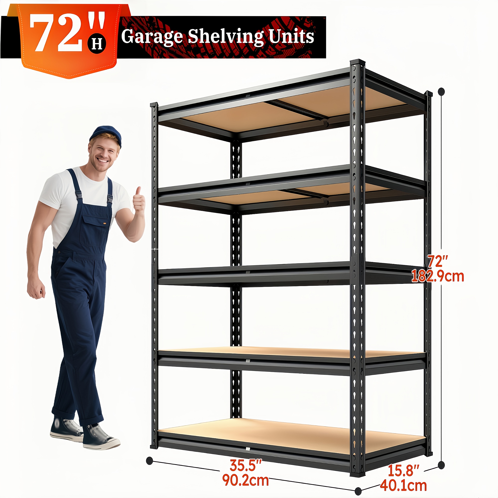 TEMU 2020lbs Storage Shelves 5 Tier 72" H X 35.55" W X 16" Dgarage Shelving Heavy Duty, Adjustable Metal Shelving Unit, Garage Shelves For Basement,