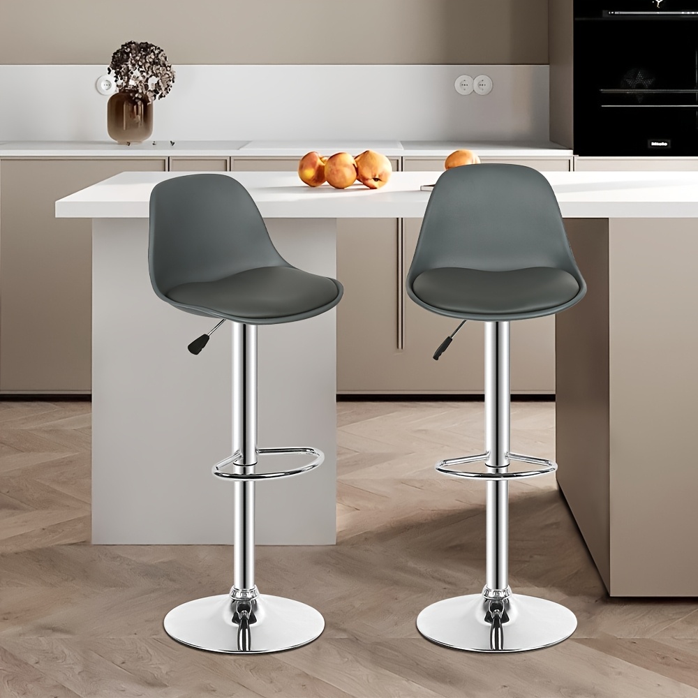 TEMU 2pcs Adjustable Bar Stools - Swivel Counter Stools 55-75cm Height, Dark Grey Pu Leather & Metal Frame, Commercial-grade Chairs 2pcs