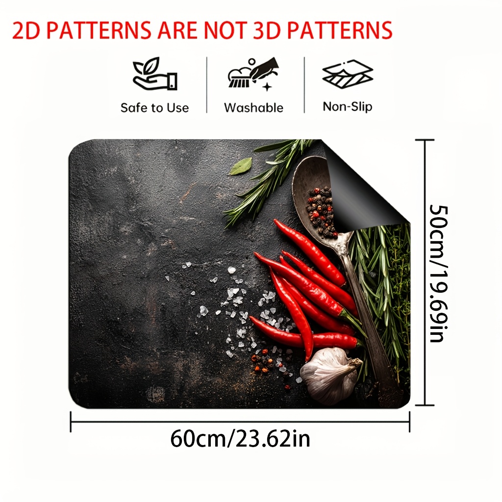 TEMU 1pc, 2d Flat Printed Stove Cover Featuring A Garlic Chili Design, A Decorative Mat For Kitchen Countertops, Suitable For Artistic Kitchen Decor,