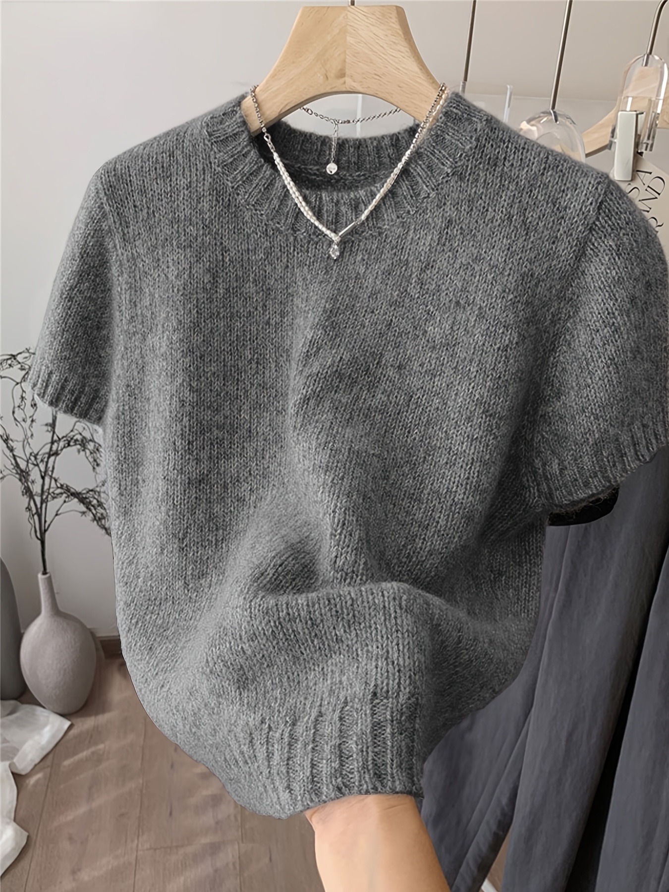 Spring Summer Women'S Pullover Casual Solid Round Neck Basic Versatile Style Pullover Short Sleeve Casual Outing Office Wear Short Sleeve Top Retro Elegant Fashion Women'S Short Sleeve Top