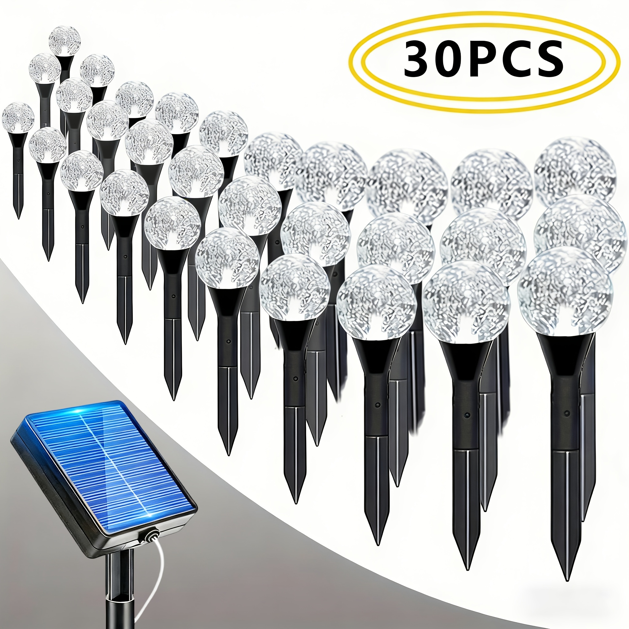 item picture 30pcs outdoor solar lights ip44 crystal ball string lights with light sensor 8 lighting   lawn light strip suitable for gardens  ways patios   lights with plug and play installation no