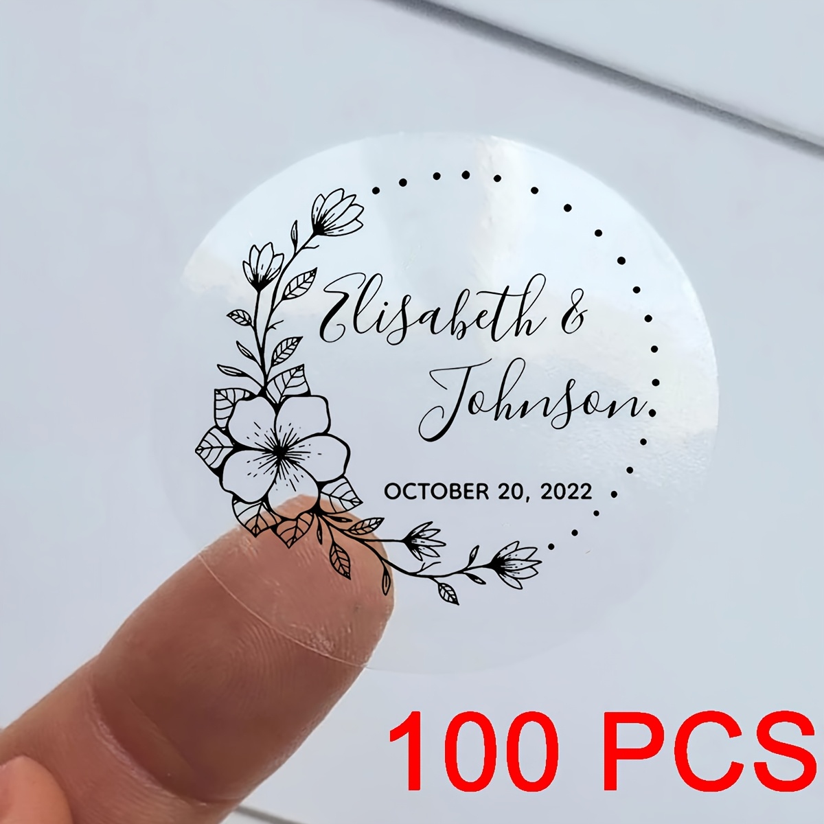 100pcs Customizable Black Transparent Wedding Stickers With Elegant , For Roller Skating And Cycling - Pet Material, Single-use, Perfect For Personalizing Names & Date, Wedding Accessories