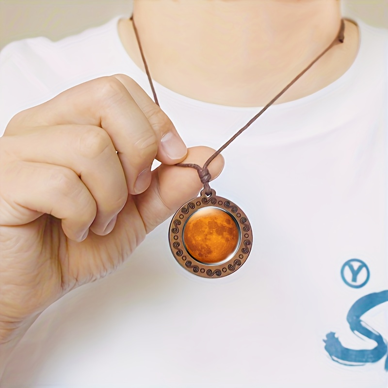 Handcrafted Orange Circular Wooden Pendant Necklace