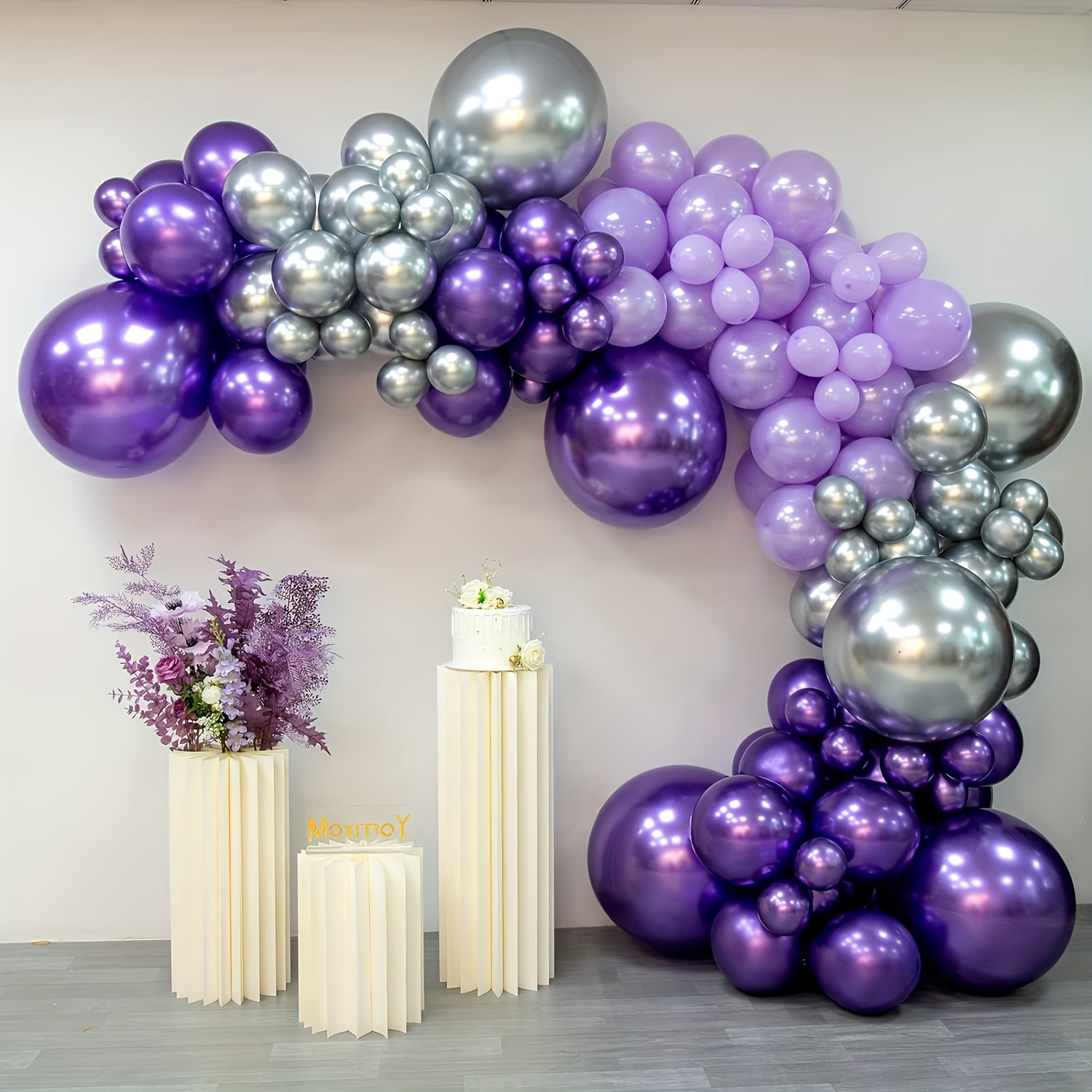 

130pcs Purple & Metallic Silver Latex Balloon Arch Kit For Birthday, Wedding, Bridal Shower, Mother's Day, Valentine's Anniversary Decor, Photo Prop - Suitable For Ages 14+