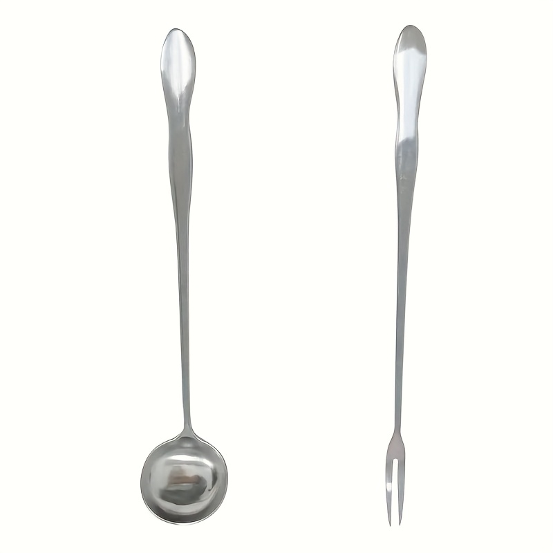 TEMU 2pcs Reusable Stainless Steel Set, Long Handled Serving Forks, Utensil Forks, Fruit Fork, Long Handle Spoon, Kitchen Tools - Serving And Picking