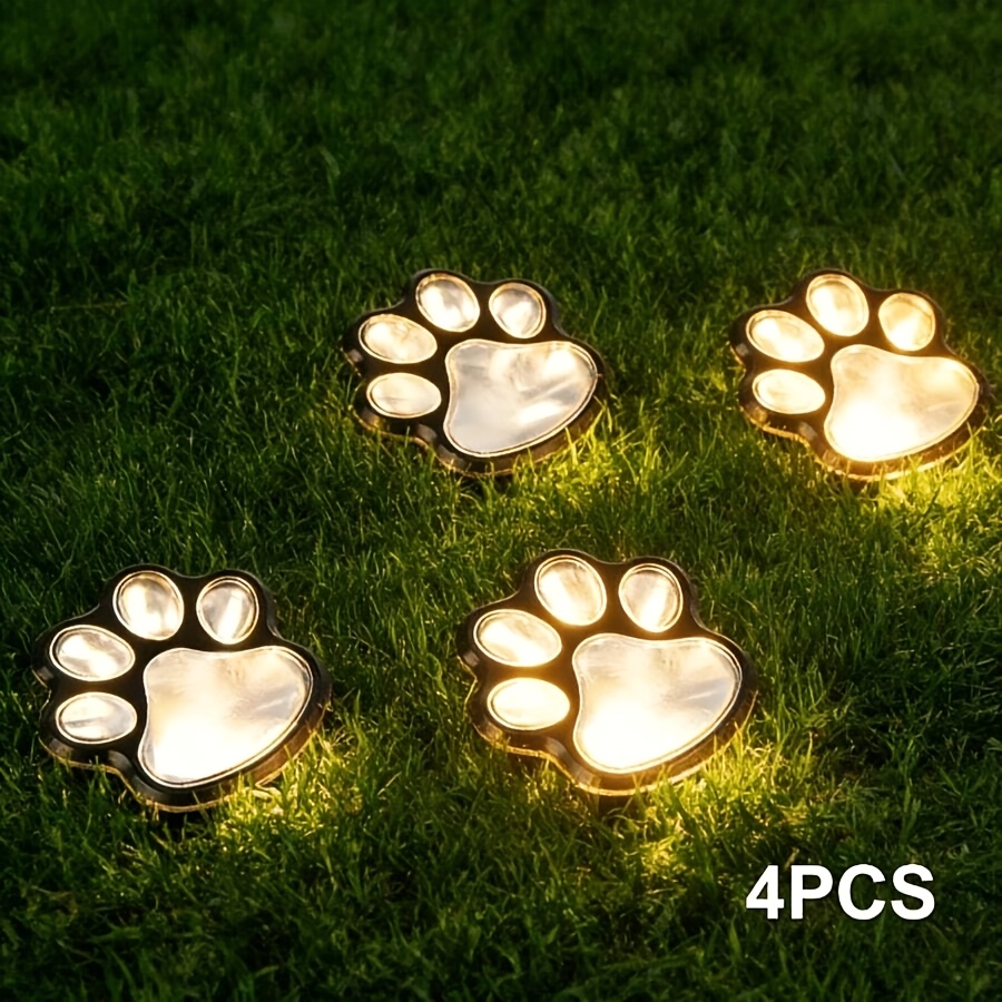 TEMU 4pcs Solar Paw Print Ground Lights, Auto Light Sensor Led Warm Paw Lights, Ip44 Outdoor Decorative Lighting For Garden Lawn Walkway Patio