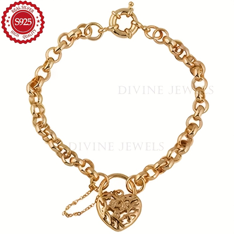 TEMU 925 Silver 18k Golden-plated Ring Heart-shaped Pendant Bracelet, Women's Bracelet, Jewelry Gift For Women, Mother's Day Gift, Valentine's Day