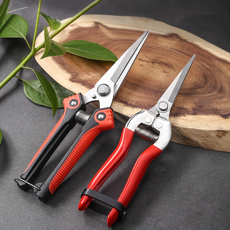 E-shop 2 rote Gartenzweig-Scheren, Edelstahlklingen, rutschfester Griff, kraftsparende Obstpflückschere, Traubenbeschnitteschere