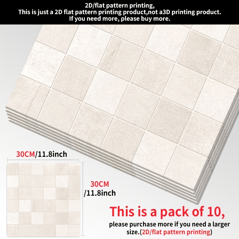 TEMU Self-adhesive Vinyl Floor Stickers, 10pcs 2d , Minimalist Square , Light Gray & Light Color Scheme, Slightly Textured Tile-like Material, &