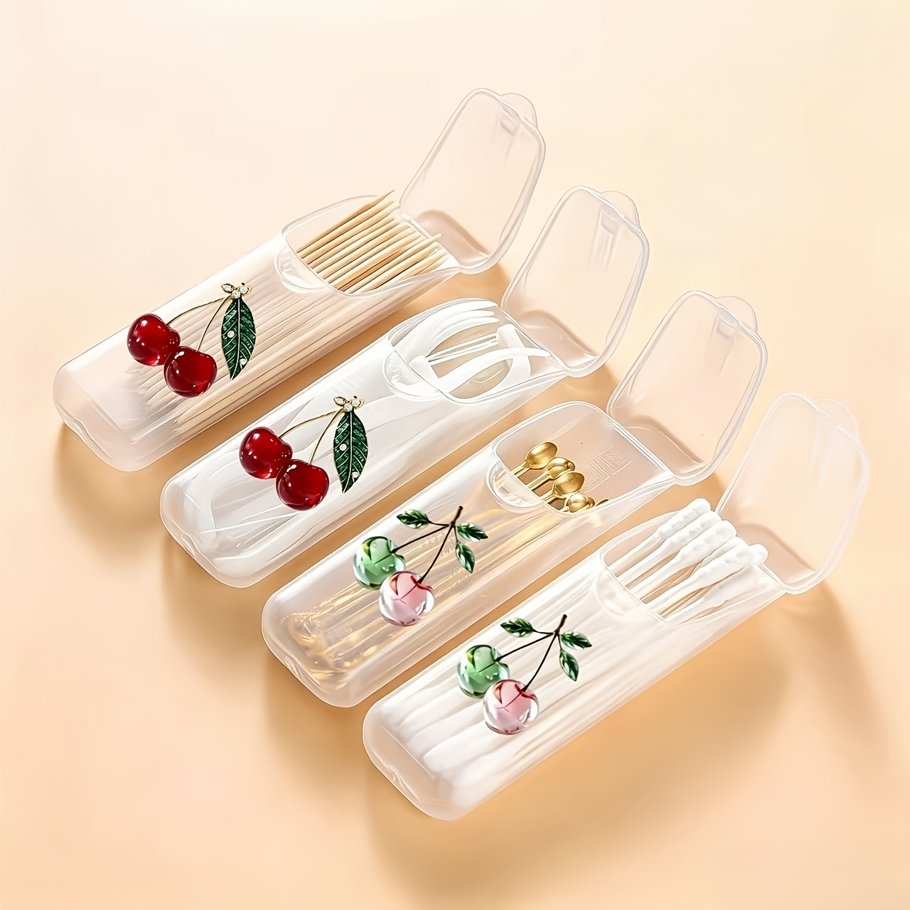 4pcs Tempting Cherry Pattern Portable Travel Storage Box