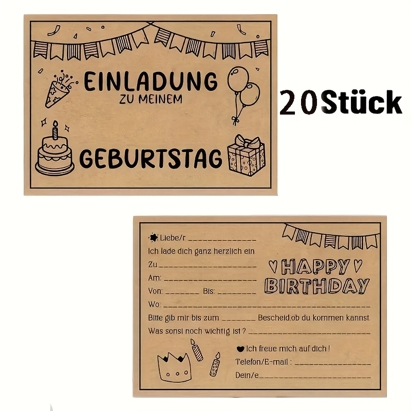TEMU 15/ German-language Invitations, Birthday Party Invitations, Paper Invitation Cards, Creative Diy Handmade Birthday Invitations, Party
