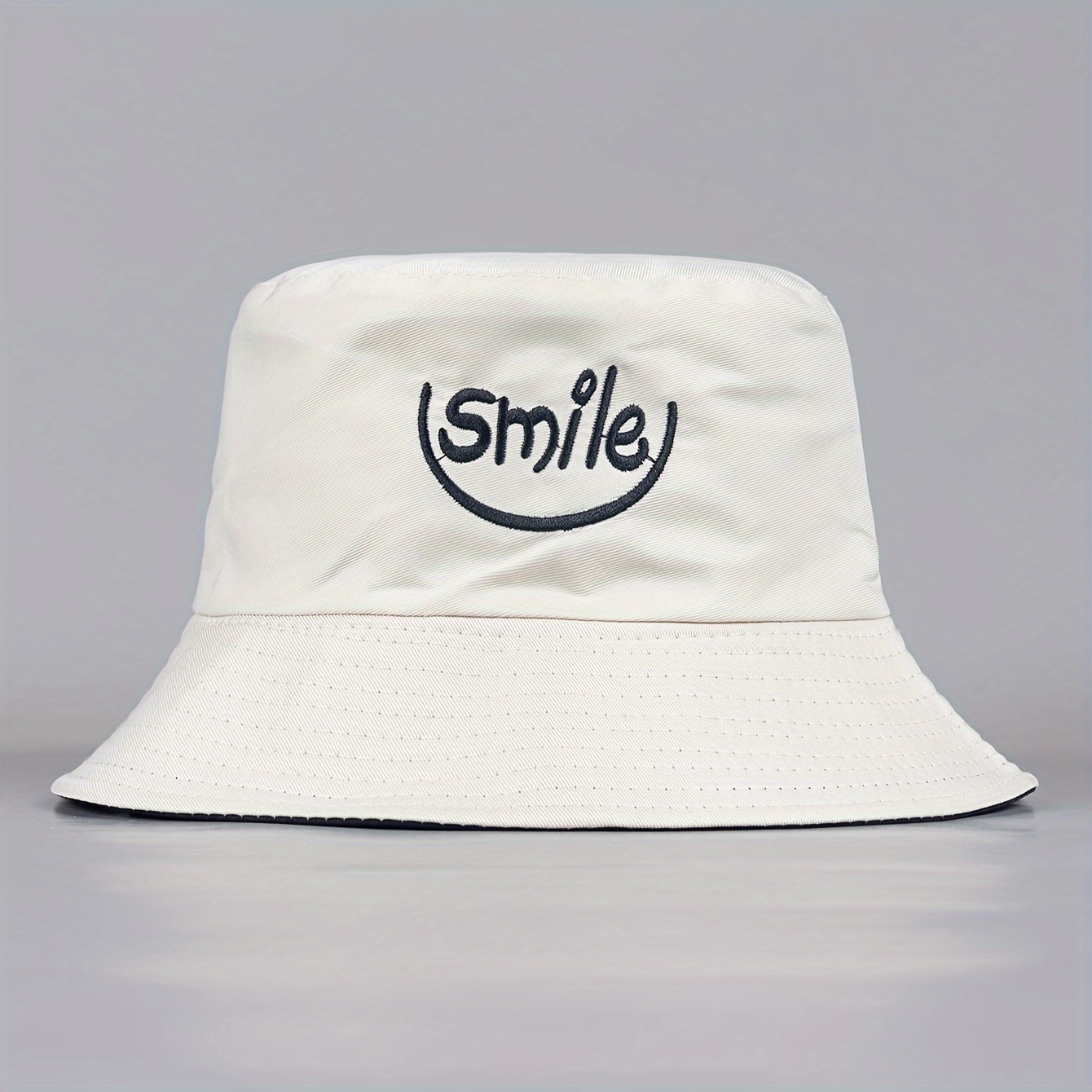 

1pc Unisex Trendy Versatile Sunshade Bucket Hat With Smile Embroidered, Sun Hat For Outdoor Vacation Travel