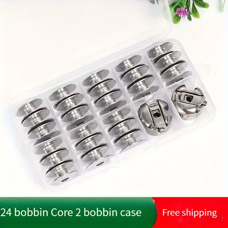 TEMU 26pcs Shuttleless Bobbin Set For Industrial Sewing , Includes 24 Metal Spools & 2 Bobbin Cases, Portable Storage Organizer Box, Sewing & Tools Accessory Kit