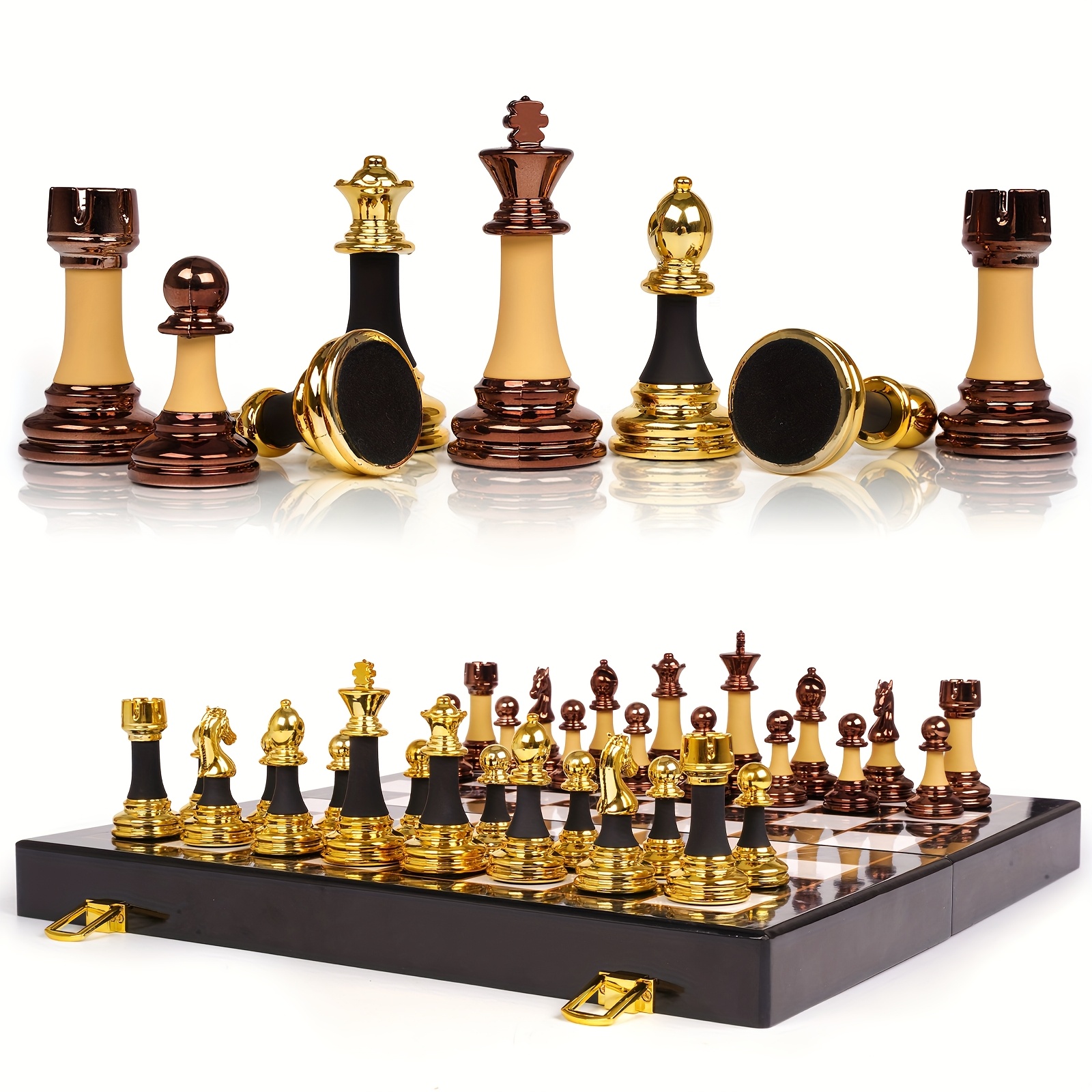 TEMU 15" Acrylic Chess Sets For Adults With Alloy Acrylic Chess Pieces & Portable Folding Wooden Chess Board Travel Tournament Chess Set Strategy
