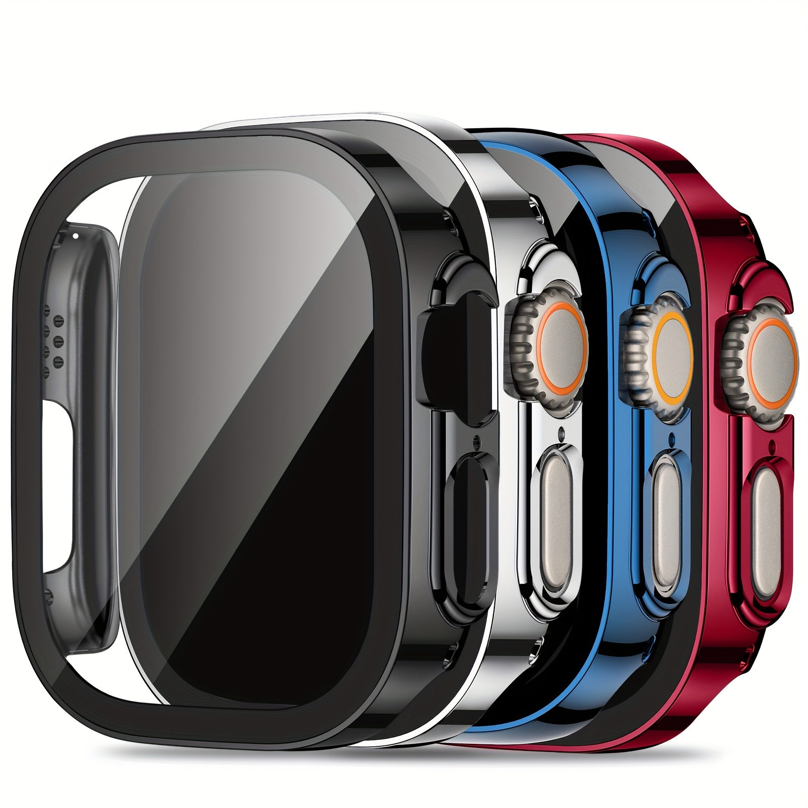 TEMU Ensemble de 4, Design Électroplaqué Premium, Boîtier de Protection Électroplaqué en PC pour Apple Watch + Écran en Verre Trempé Intégré, Design