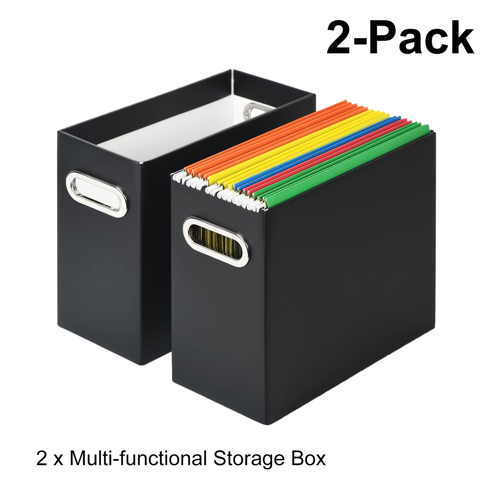 Set mit 2 Aktenordner-Boxen, Aktenordner-Organizer aus Karton mit Griff,  zusammenklappbare Hngeaktenordner-Box, Mehrzweck-Aufbewahrung fr  Dokumente/Schmuck/Kleidung * fr Bro/Zuhause/Schule