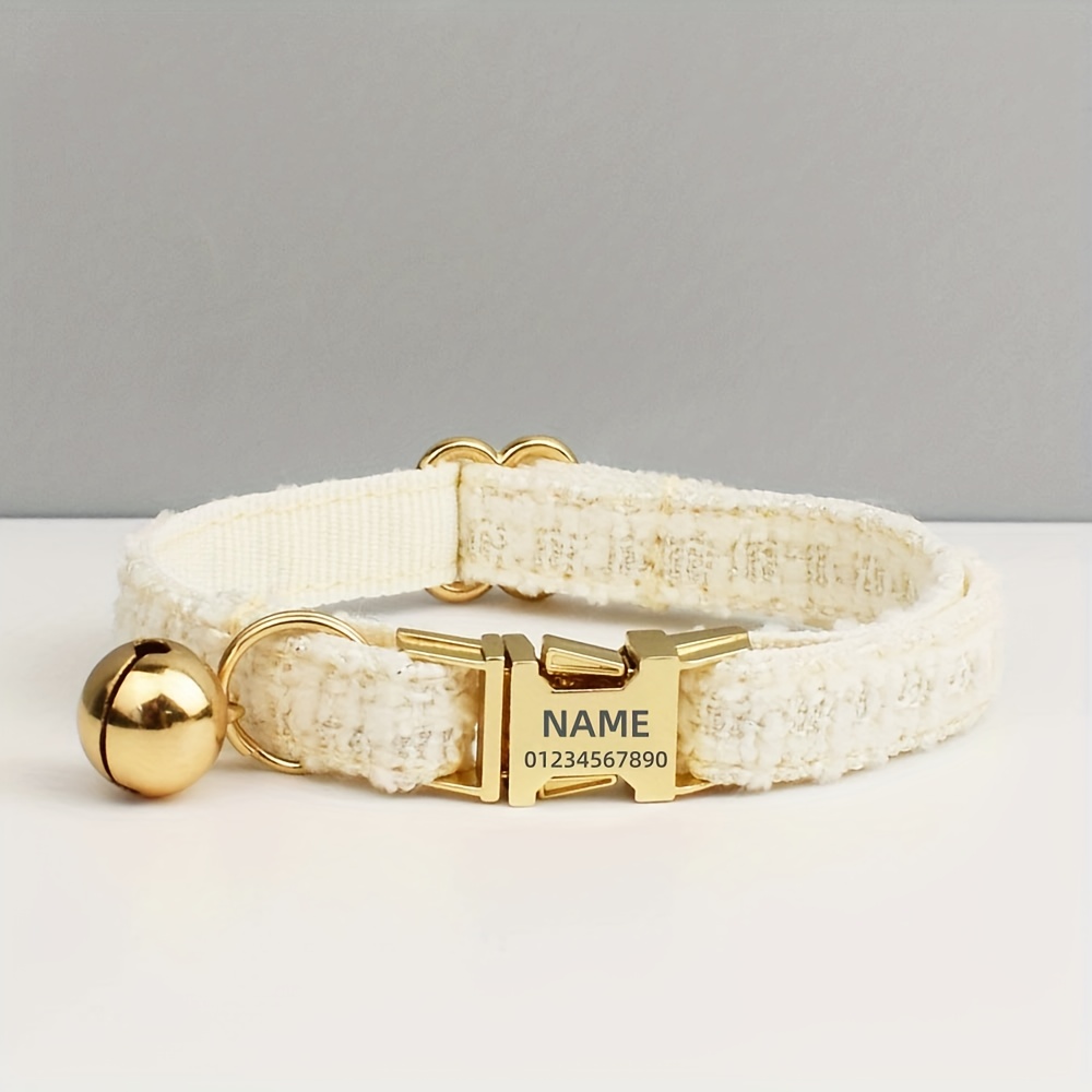 TEMU 1pc Personalized Collar With Laser-engraved Name & Phone Number Tag, Soft Comfortable Durable Dog Collar - Golden Alloy , Stylish Pet Accessory,