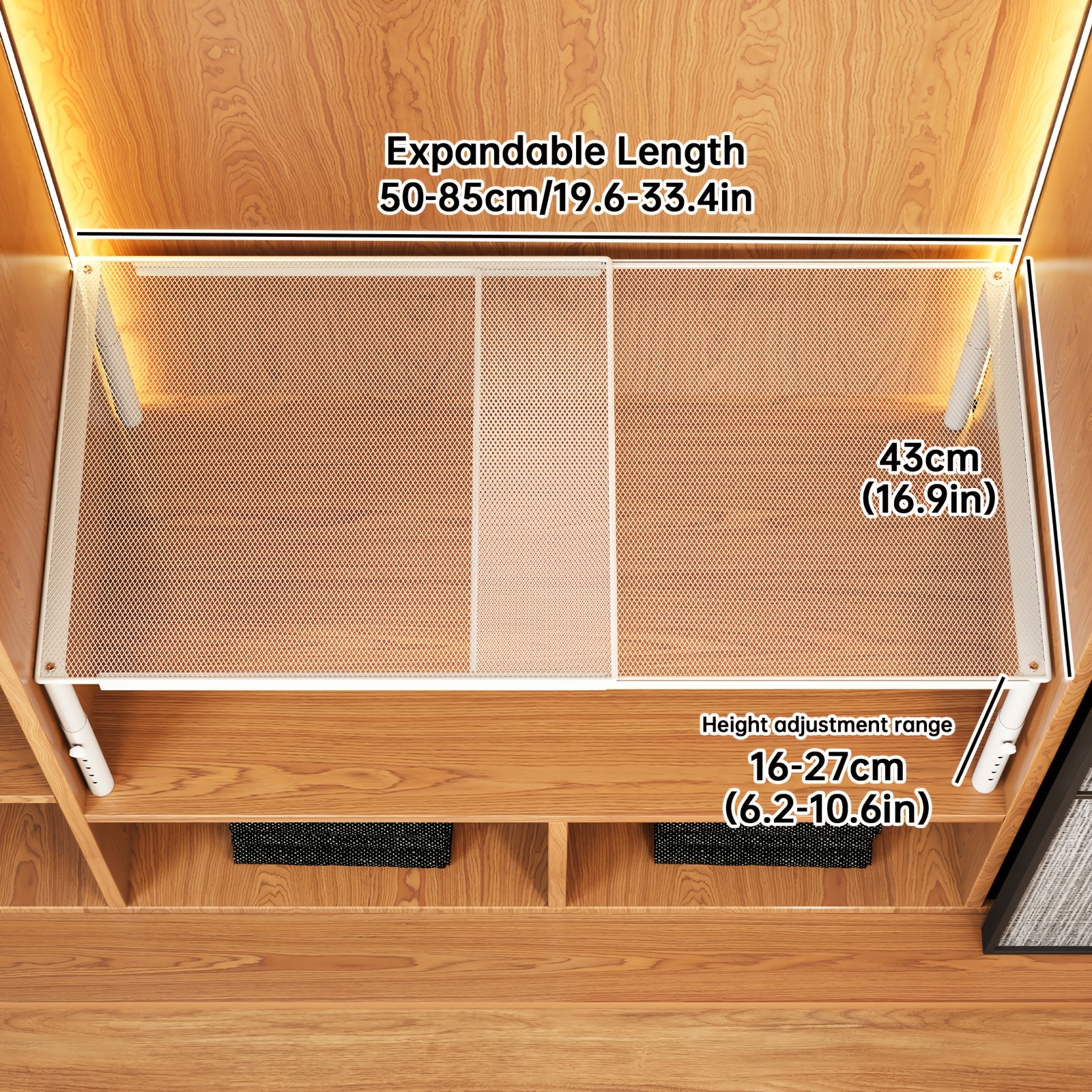 TEMU 1pc Adjustable Height Metal Shelf For Wardrobe, Clothes Organizer, Cabinet Expandable Storage Rack, Divider Organizer, Mounted Closet Systems