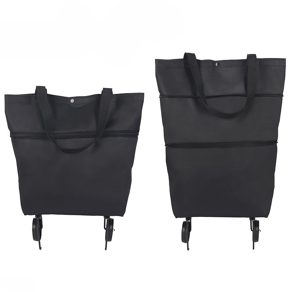 

1pc Black Folding Shopping Bag With Wheels, Extendable Expandable Storage Bag, Reusable Grocery Bag, Trolley Bag On Wheels