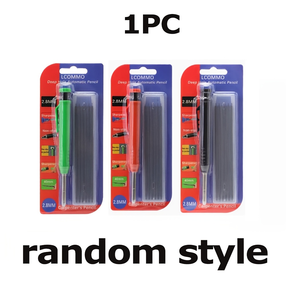 TEMU [random Style Woodworking Pencil Set] 2.8mm Woodworking Pencil Set | Mechanical Deep Hole Marking Pen With Built-in Sharpener, Long-nose Scratch
